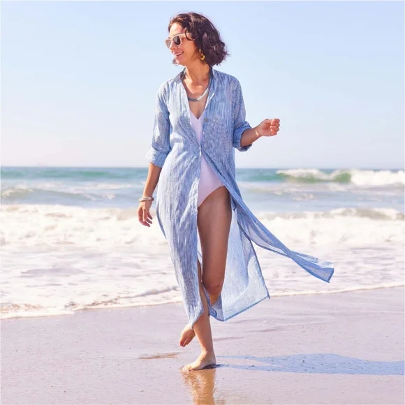 Rock Flower Paper Suri Navy Recycled Cotton Shirt Long Dress - Picture 2 of 9